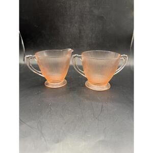 Pink Depression Glass Cream and Sugar, Jeanette Glass, Vintage, 1930's, Pristine